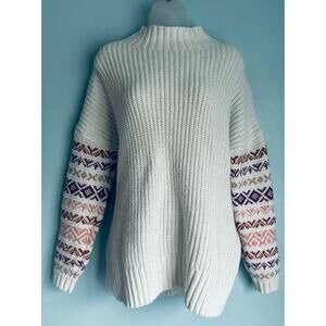 Maurices Sweater White Red Pink XL Cottage Cozy Winter Mock Neck